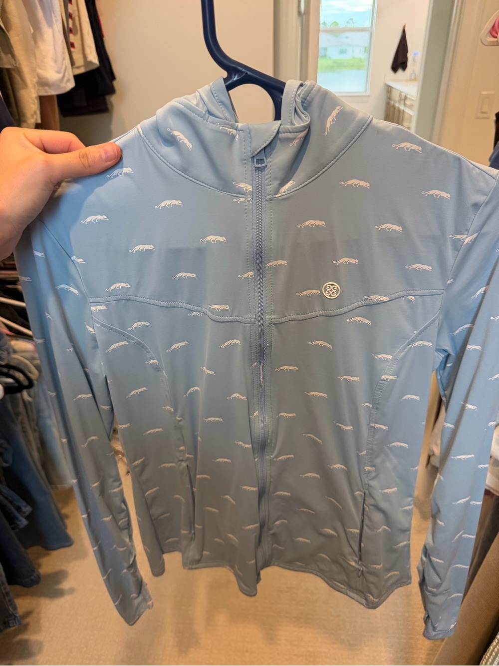 G/FORE Light Blue Rain Hoodie with White Accent Print